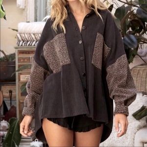 POL oversized leopard/black denim jacket